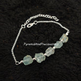 Natural Raw Aquamarine Silver Electroplated Bracelet, March Birthstone